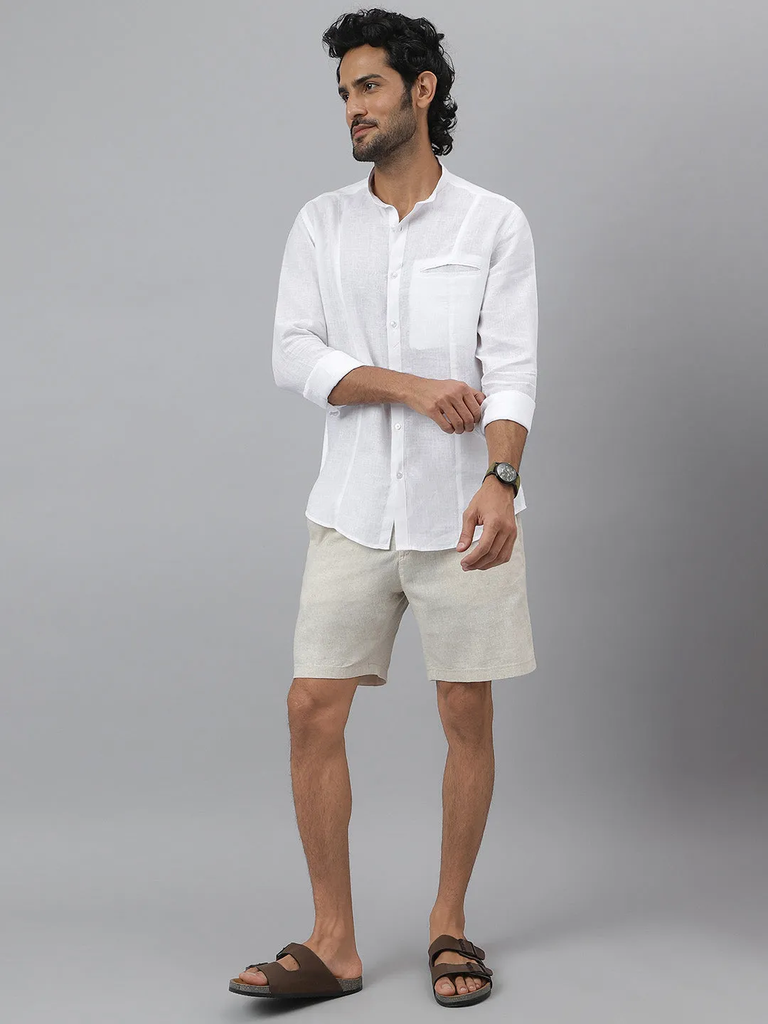 100% Pure Linen Mandarin Shirt - Aspire