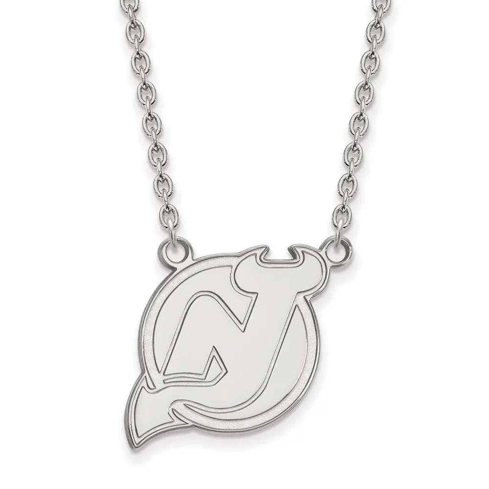 14k White Gold NHL New Jersey Devils Large Necklace, 18 Inch