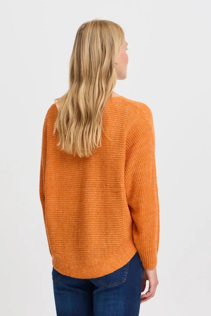 1845- Knitted Round Neck Jumper- Orange- Fransa