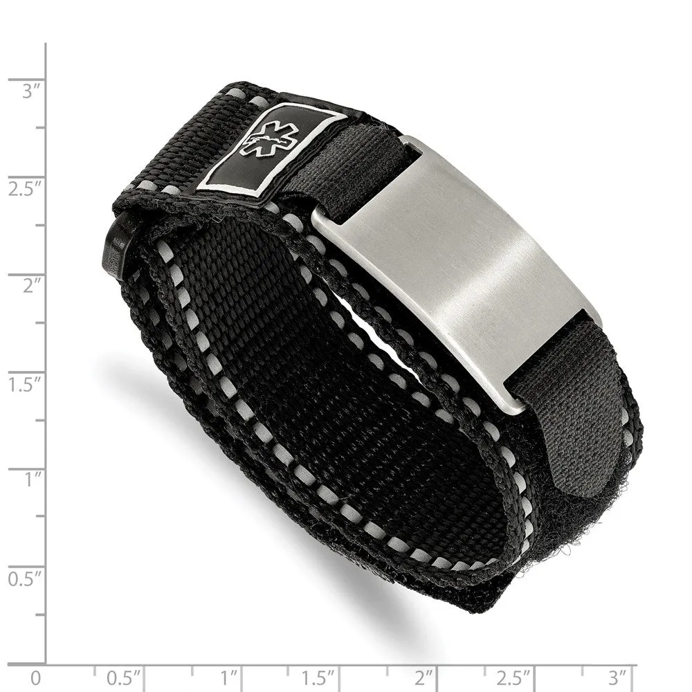 24mm Stainless Steel Black Nylon Velcro Medical I.D. Bracelet, 6-8.5in