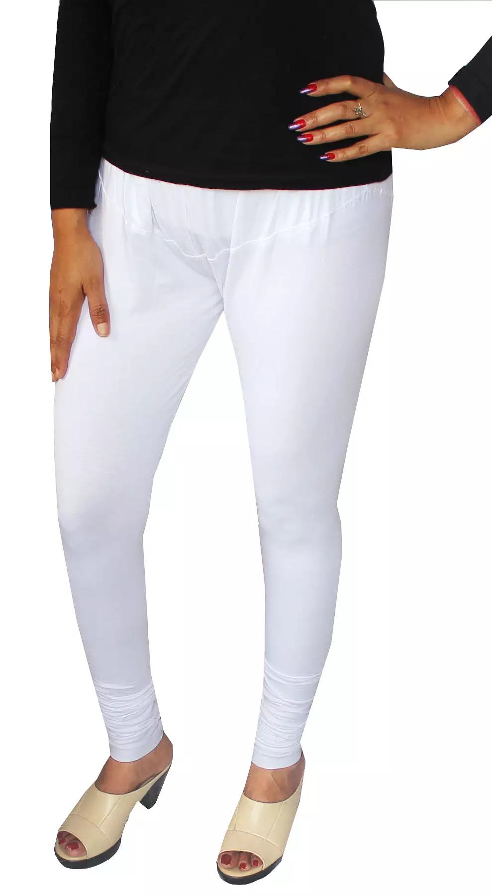 4 Way Stretchable Leggings Womens Churidar Bottoms (White)