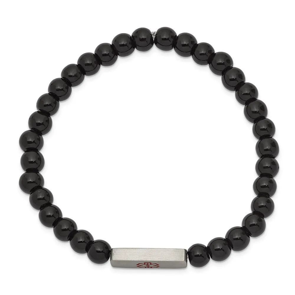 6mm Stainless Steel Onyx Bead Enamel Medical I.D. Stretch Bracelet