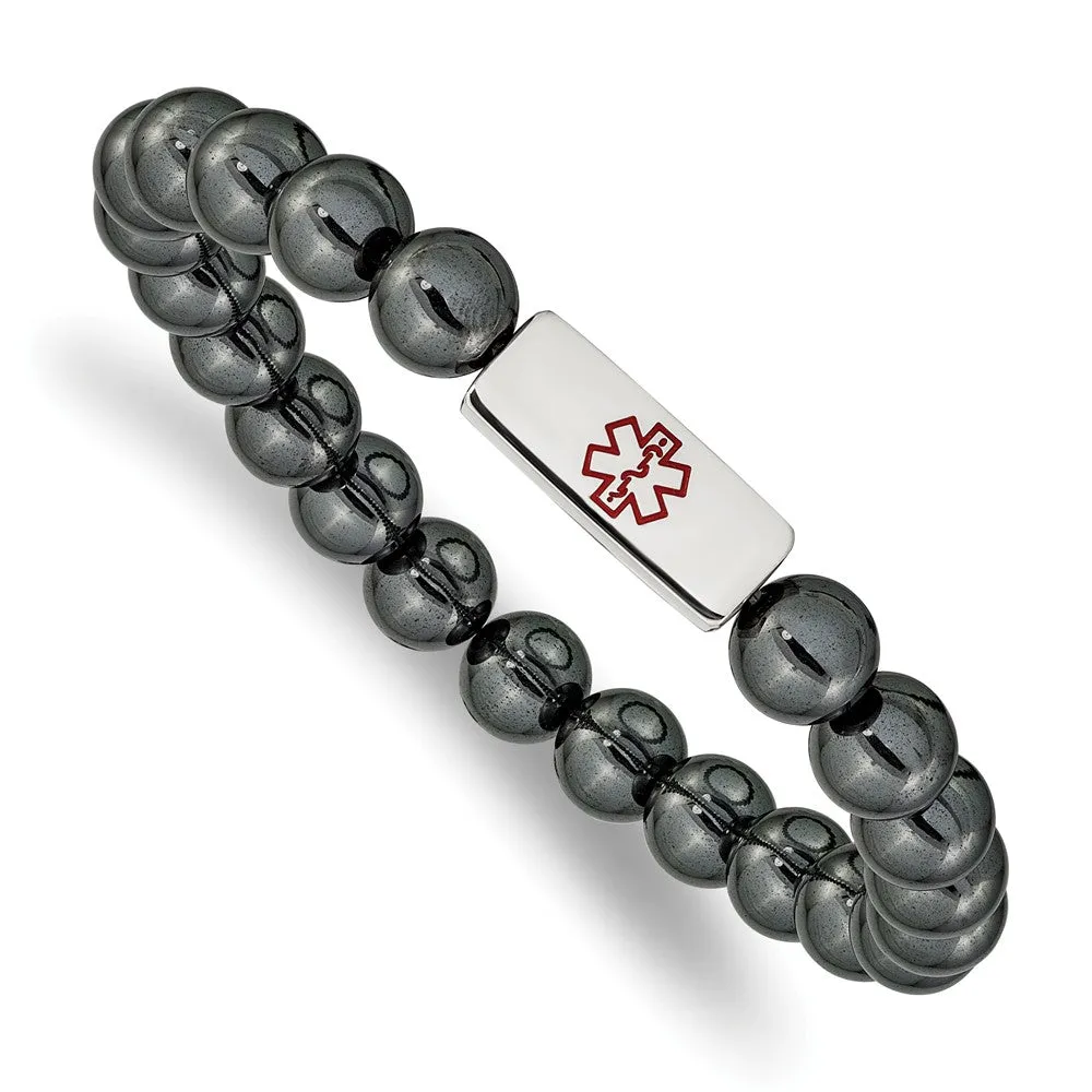 8mm Stainless Steel Hematite Enamel Medical I.D. Stretch Bracelet