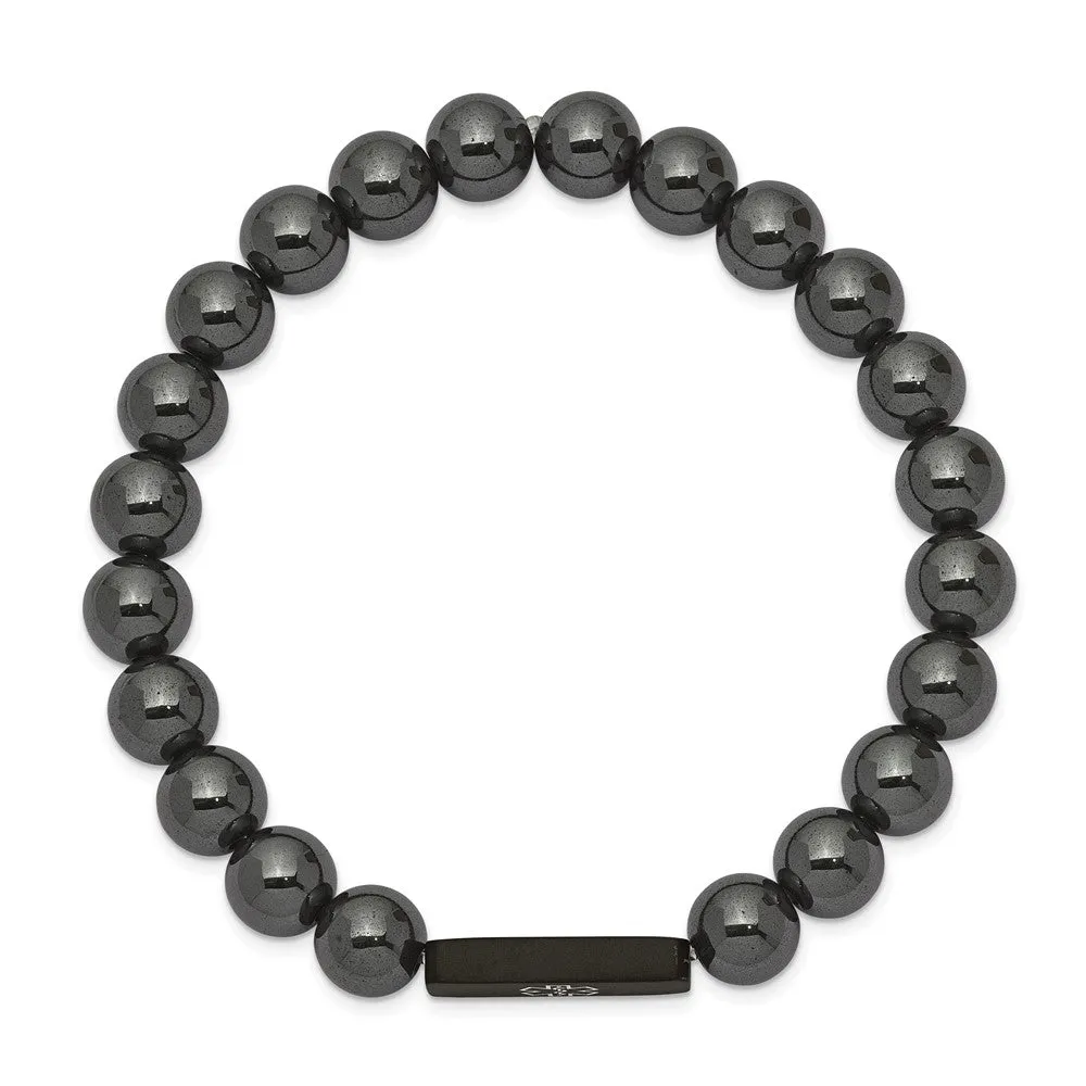 8mm Stainless Steel Hematite Enamel Medical I.D. Stretch Bracelet