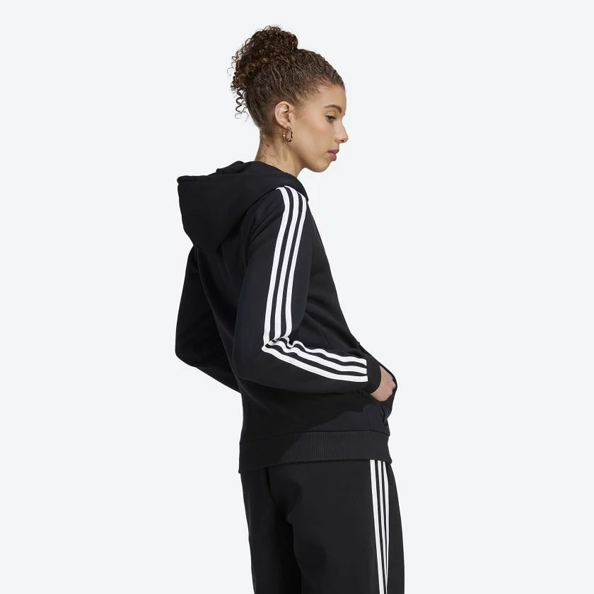 ADIDAS WOMEN'S 3-STRIPE FLEECE FULL-ZIP JACKET BLACK