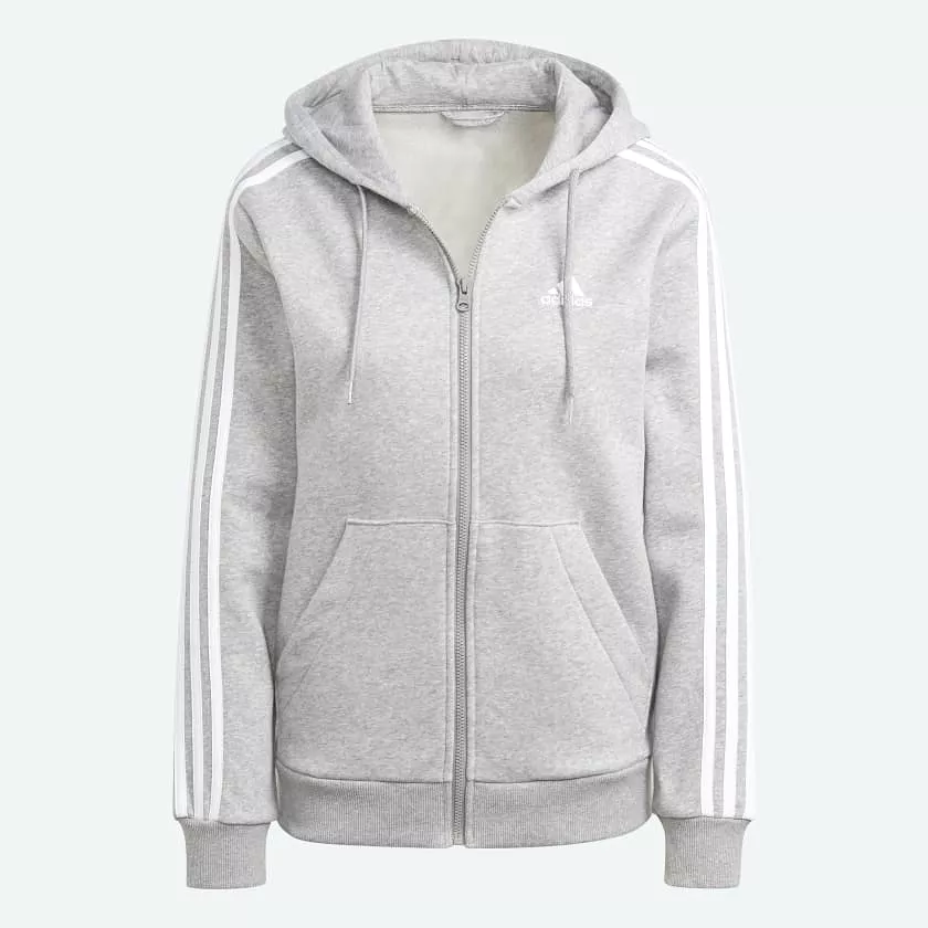 ADIDAS WOMEN'S 3-STRIPES FLEECE FULL-ZIP GREY JACKET