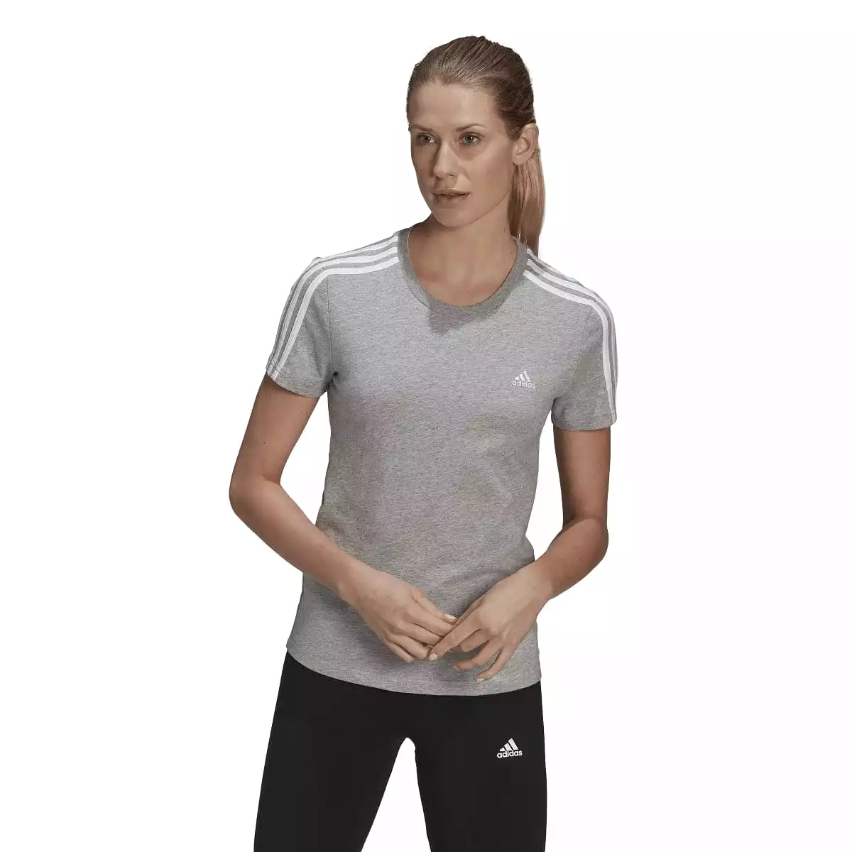 ADIDAS WOMEN'S LOUNGEWEAR ESSENTIALS SLIM 3-STRIPES GREY TEE