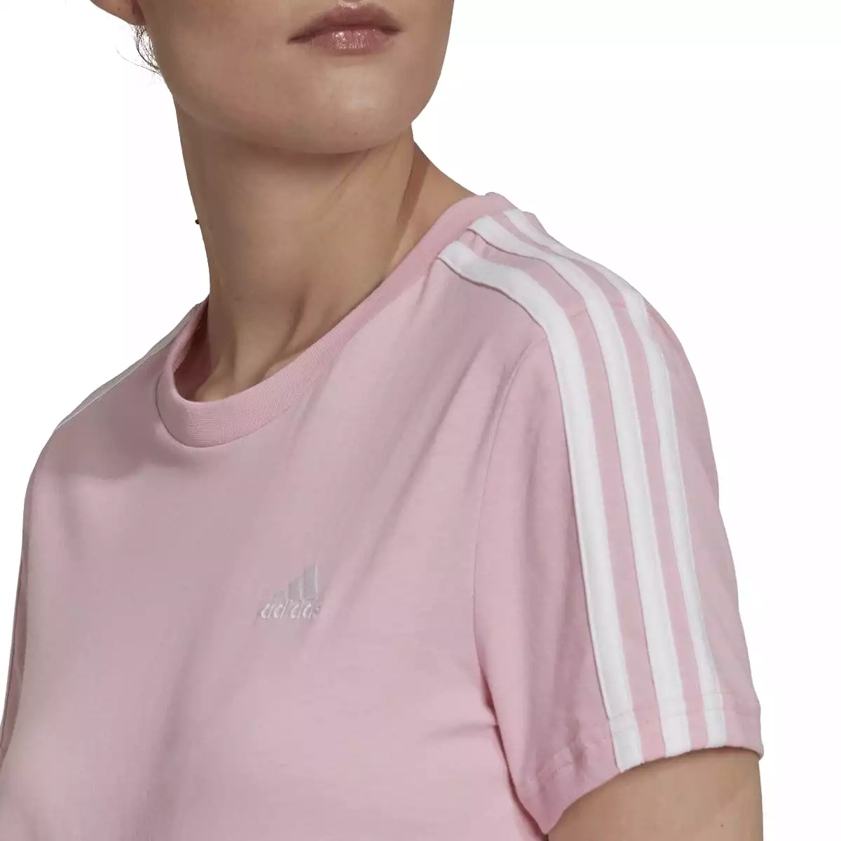 ADIDAS WOMEN'S LOUNGEWEAR ESSENTIALS SLIM 3-STRIPES PINK TEE