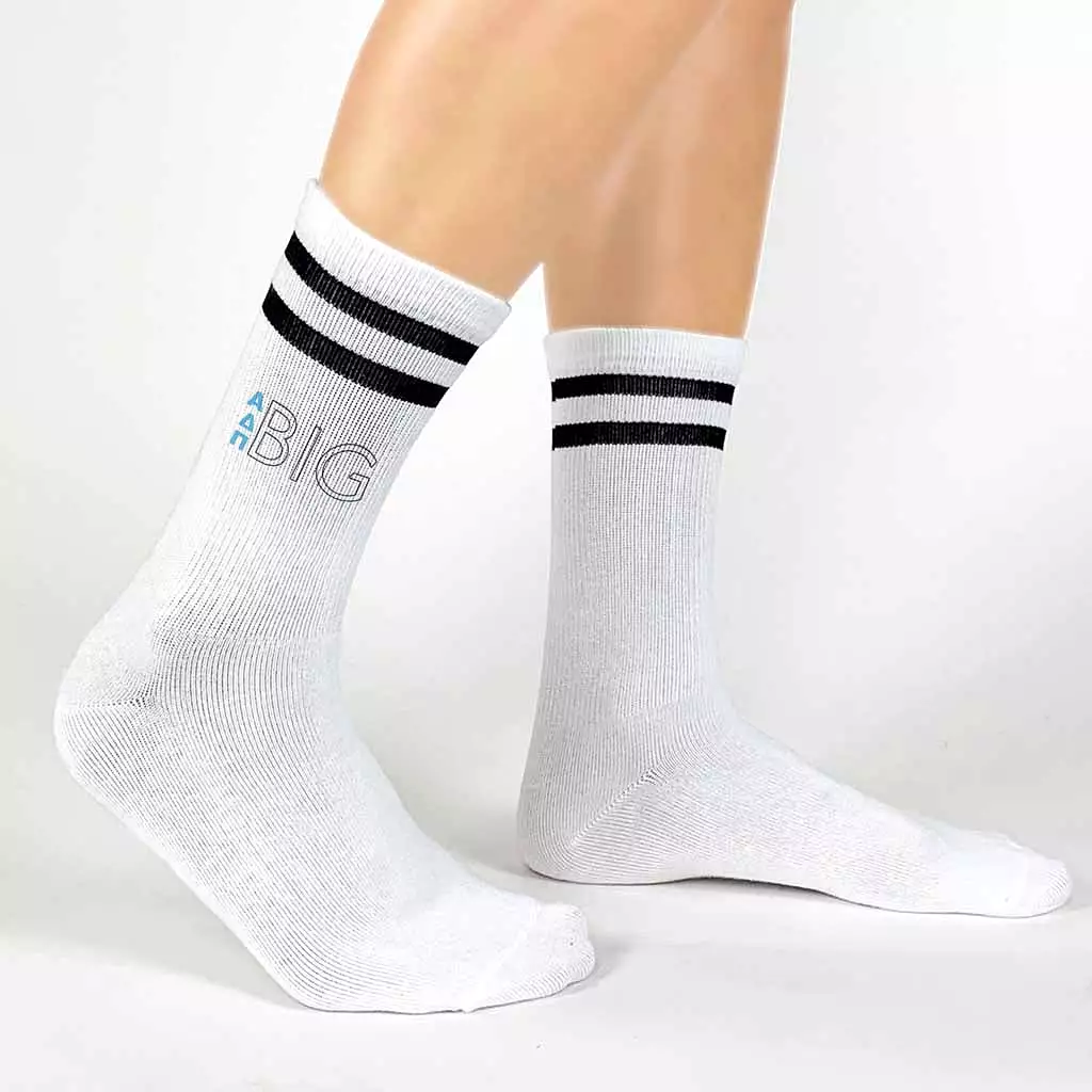 Alpha Delta Pi Sorority Socks for your Big and Little with Greek Letters on Striped Cotton Crew Socks