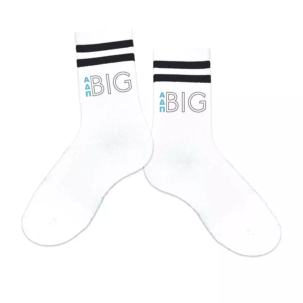 Alpha Delta Pi Sorority Socks for your Big and Little with Greek Letters on Striped Cotton Crew Socks