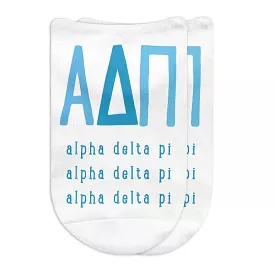 Alpha Delta Pi Sorority Socks with Large Greek Letters, Sorority Letters Printed on No Show Socks