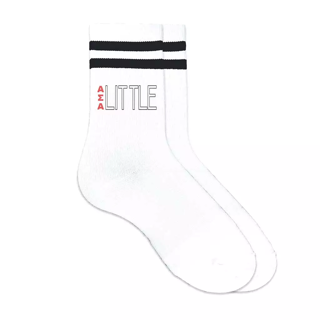 Alpha Sigma Alpha Sorority Socks for your Big and Little with Greek Letters on Striped Cotton Crew Socks