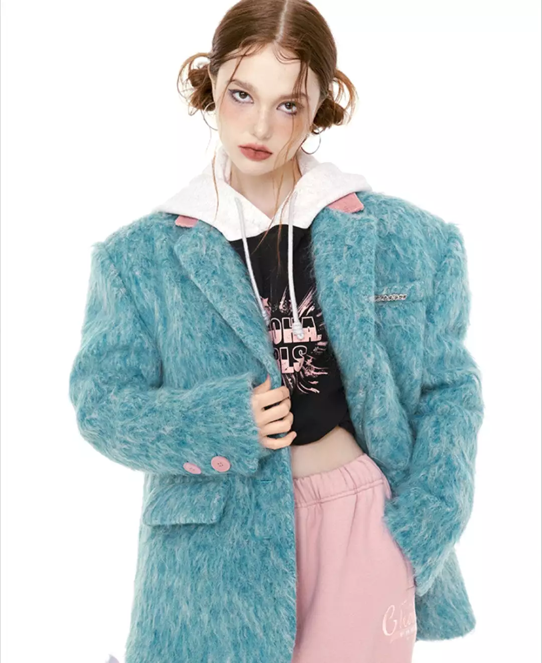 ASHORE Boutique blue short coat celebrity style woolen suit jacket women's top