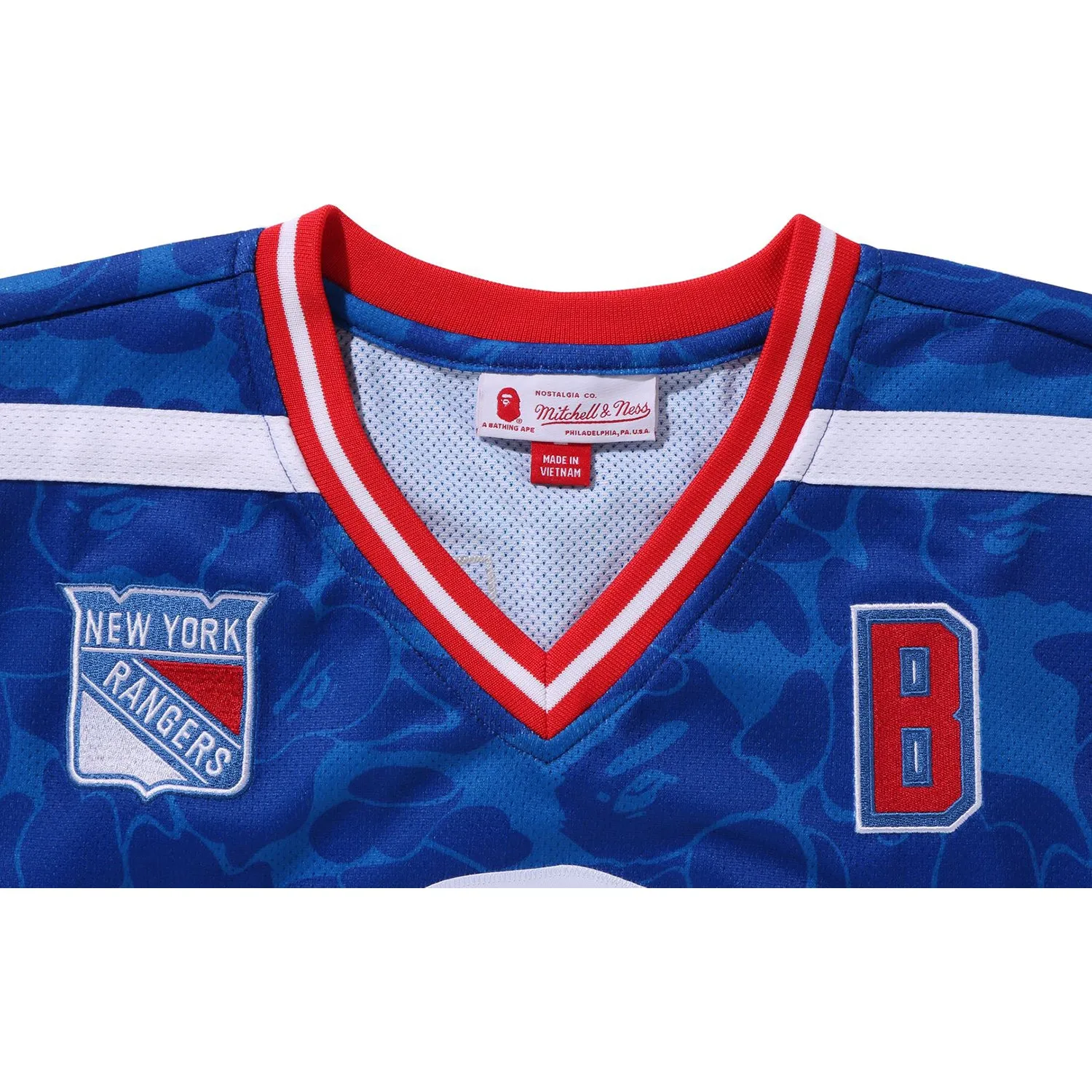 BAPE X MITCHELL & NESS NHL NEW YORK RANGERS MESH HOCKEY JERSEY L/S TEE MENS