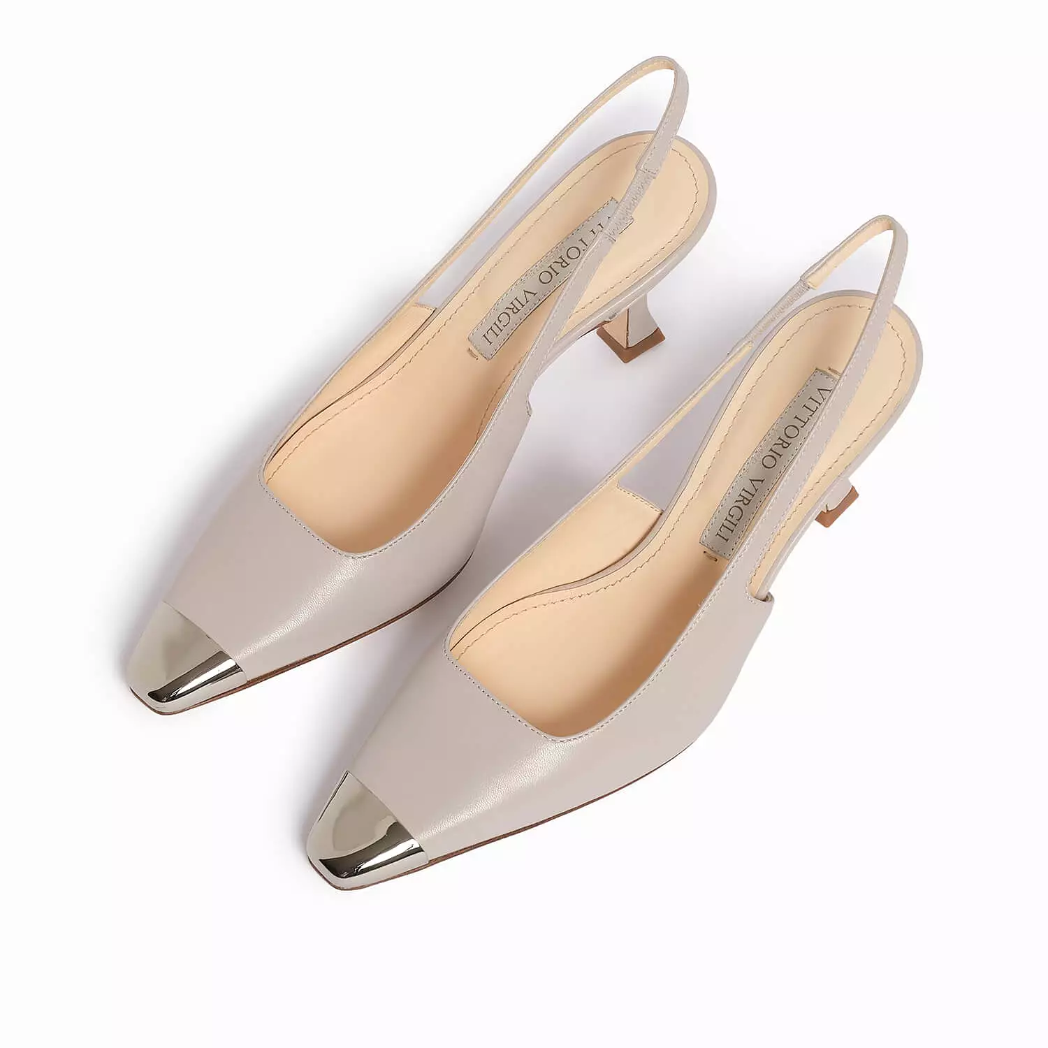 Beige  women's leather sling back décolleté