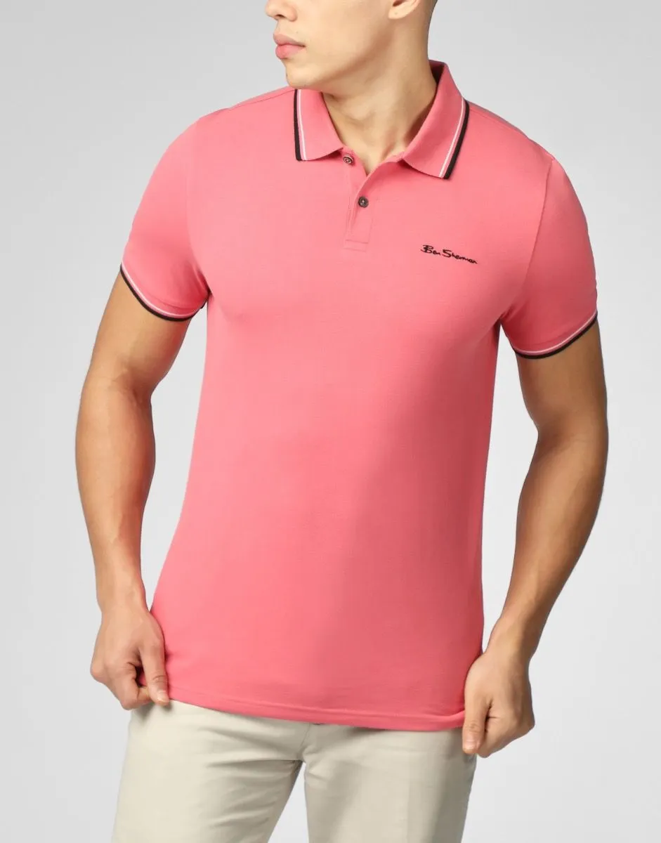 Ben Sherman Casual Short Sleeve Polo Shirt New Dark Pink