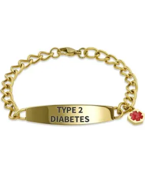 Bling Jewelry Type 2 Diabetes Medical Identification Id Bracelet Miami Cuban Link Chain For Women Gold 2 Tone