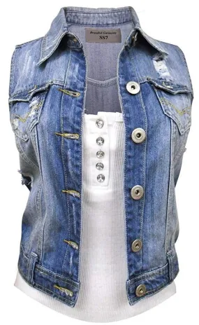  Blue Distressed Denim Jacket