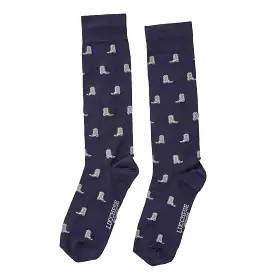 Boot Print Dress Socks :: Navy