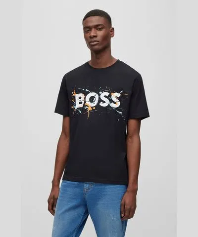 Boss Cotton-jersey T-shirt with colorful logo artwork