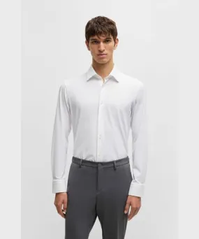 Boss Slim-fit shirt in micro-structured performance-stretch jersey