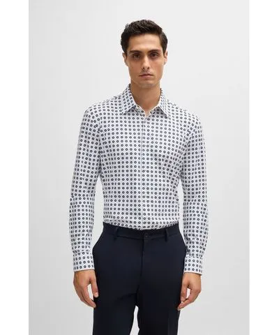 Boss Slim-fit shirt in printed performance-stretch jersey