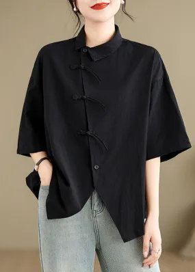 Brief Black Peter Pan Collar Button Shirts Summer