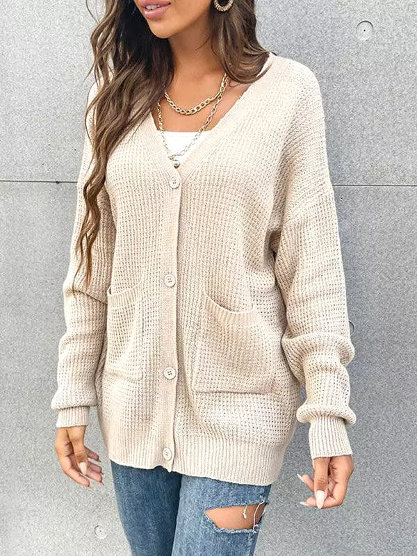 Button Pocket Women Cardigan Sweater