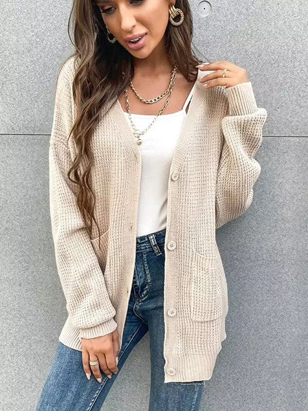 Button Pocket Women Cardigan Sweater