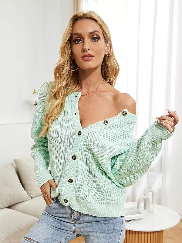 Buttoned Knit Women Cardigan Sweater