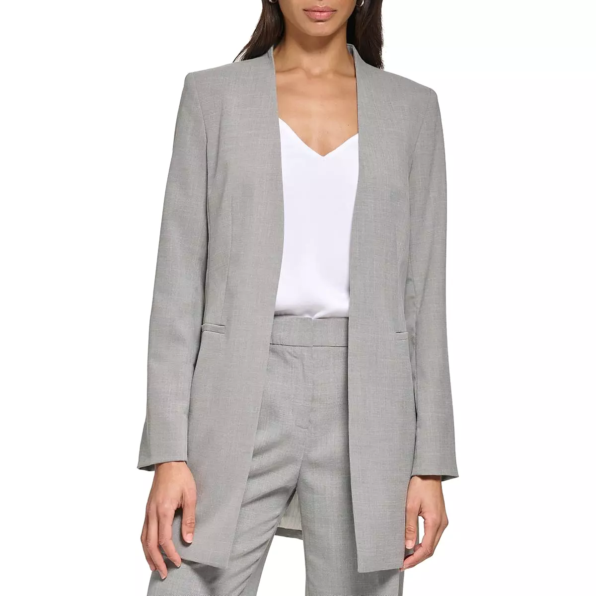 Calvin Klein Womens Collarless Business Open-Front Blazer