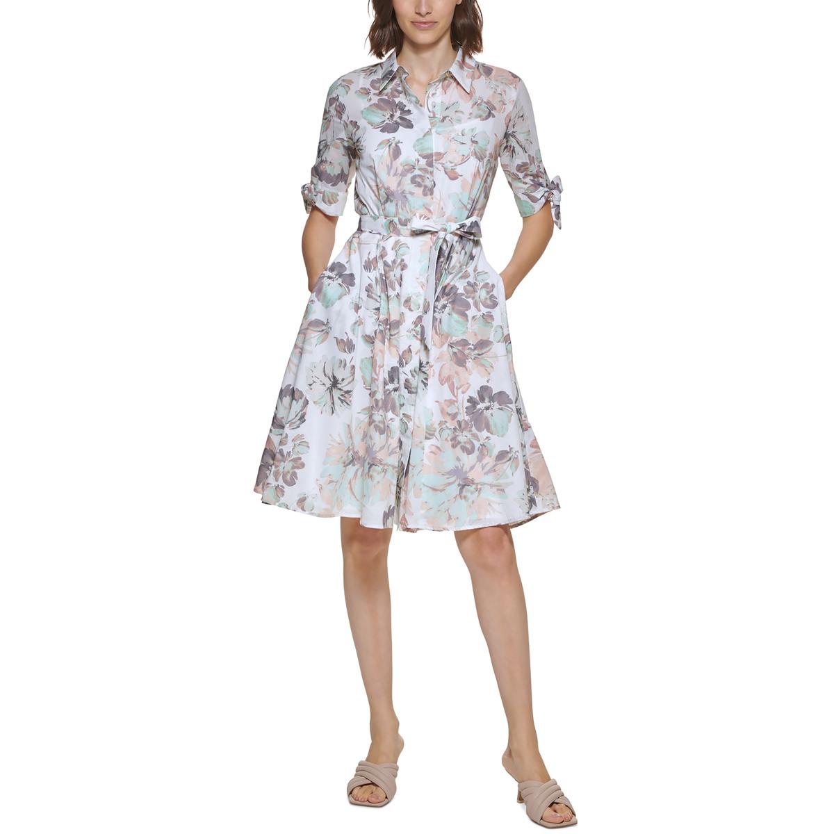 Calvin Klein Womens Floral print Knee-Length Shirtdress