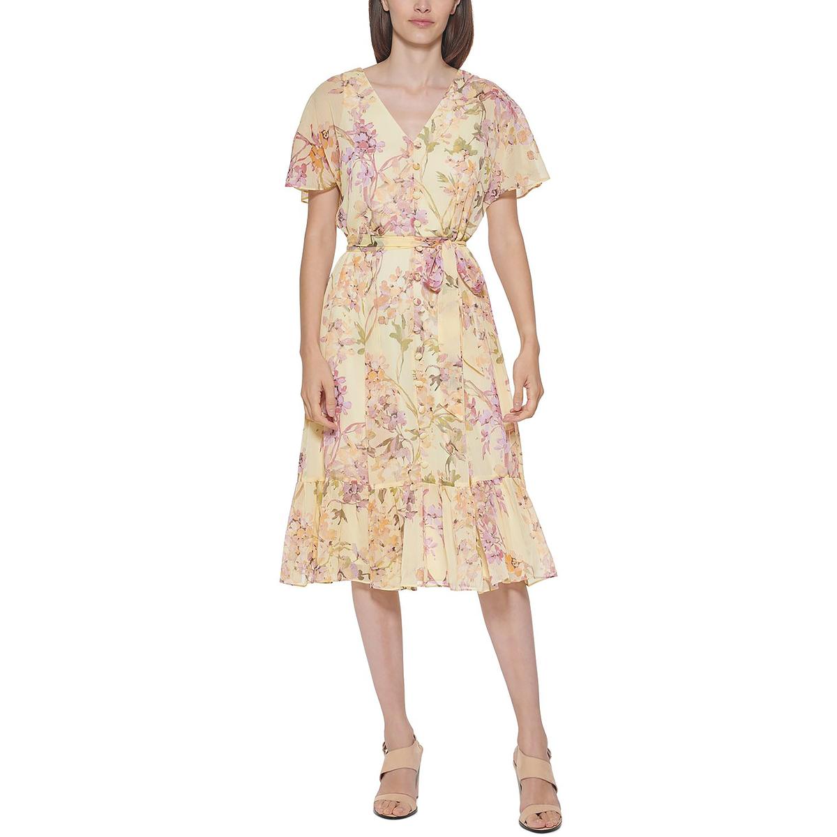 Calvin Klein Womens Floral Print Mid Calf Midi Dress