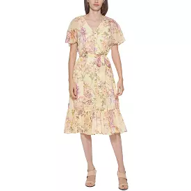 Calvin Klein Womens Floral Print Mid Calf Midi Dress