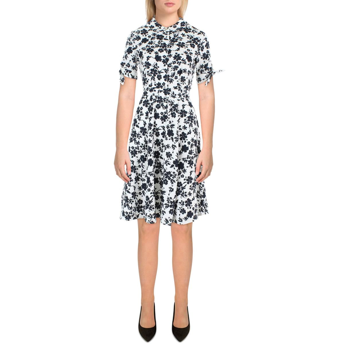 Calvin Klein Womens Petites Floral Print Knee-Length Shirtdress