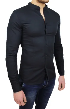 CAMICIA UOMO DI LINO CASUAL ELEGANTE NERO COREANA taglia S M L XL XXL XXXL