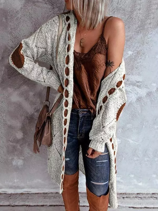 Casual Panel Hooded Women Cardigan Sweater