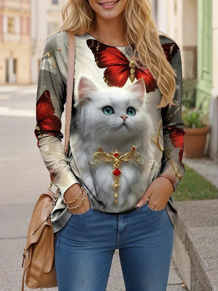 Cat 3D Print Women's Long Sleeve Tee