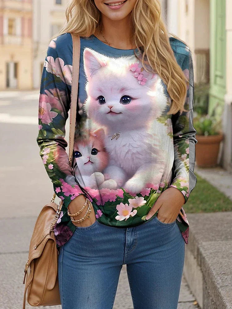 Cat 3D Print Women's Long Sleeve Tee