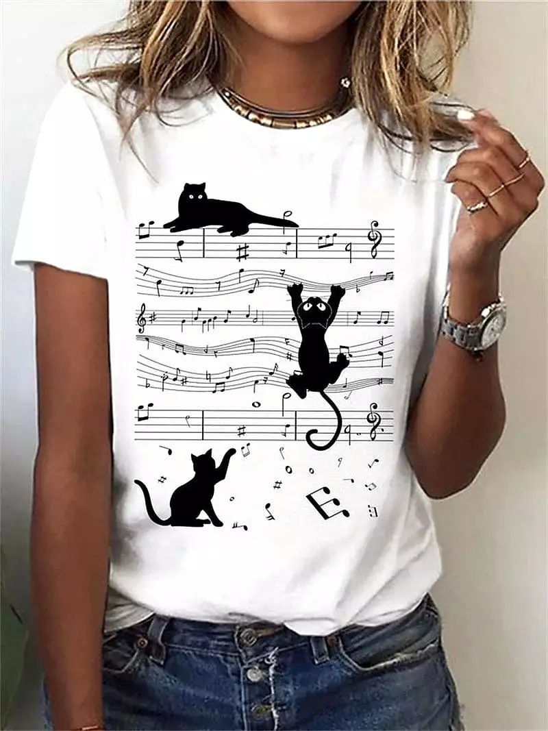 Cat Music Print Women's T-shirt