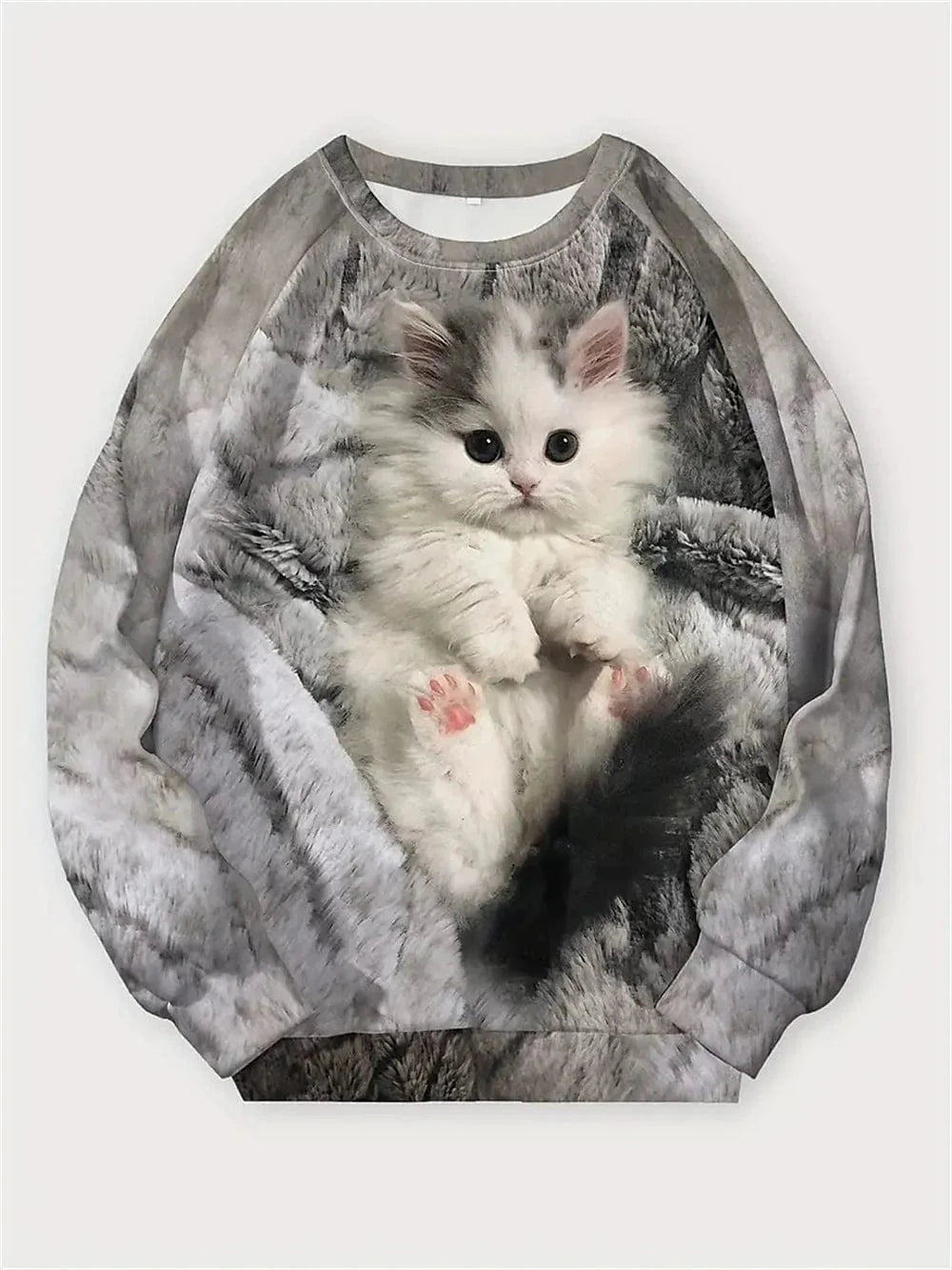 Cat Print Gray Women's Sweatshirt Pullover for Active Lifestyle