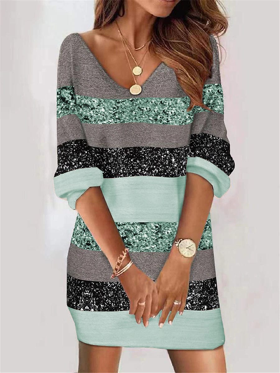 Chic Geometric Stripe Print Women's Sweatshirt Dress