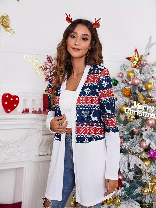 Christmas Print Casual  Women Cardigan Sweater