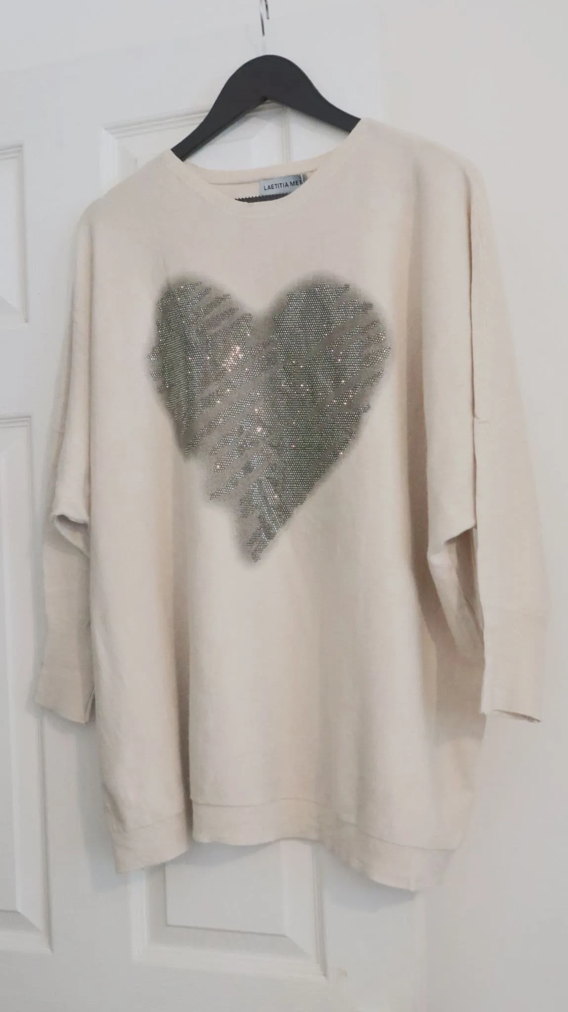 Clarissa  - Cream Sparkling Heart Knitted Jumper