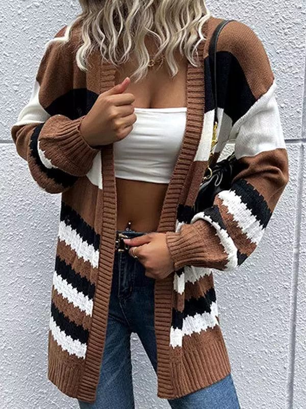 Color Block Women Cardigan Sweater