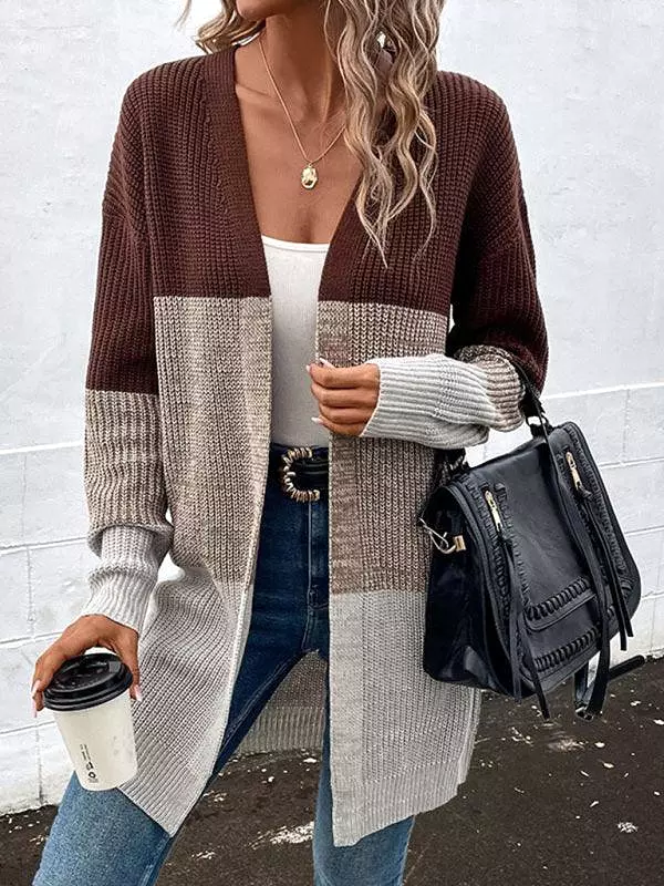 Color-Blocking Women Cardigan Sweater