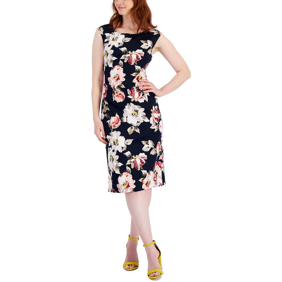 Connected Apparel Womens Floral Print Knee-Length Wear to Work Dress