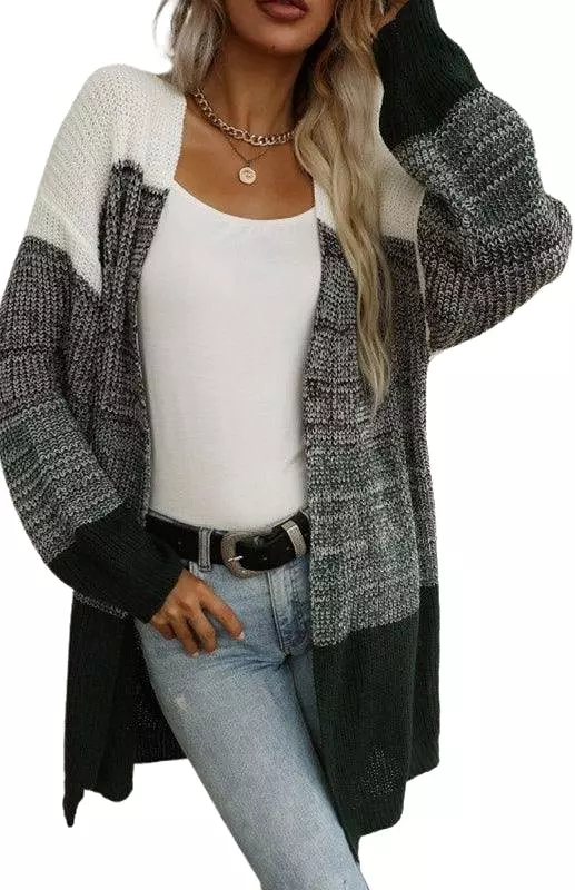 Contrast Color Women Cardigan Sweater