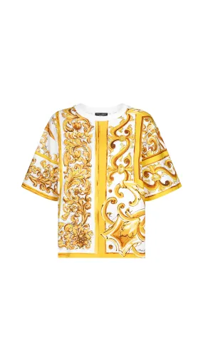 Cotton Jersey T-shirt With Majolica Print - Yellow