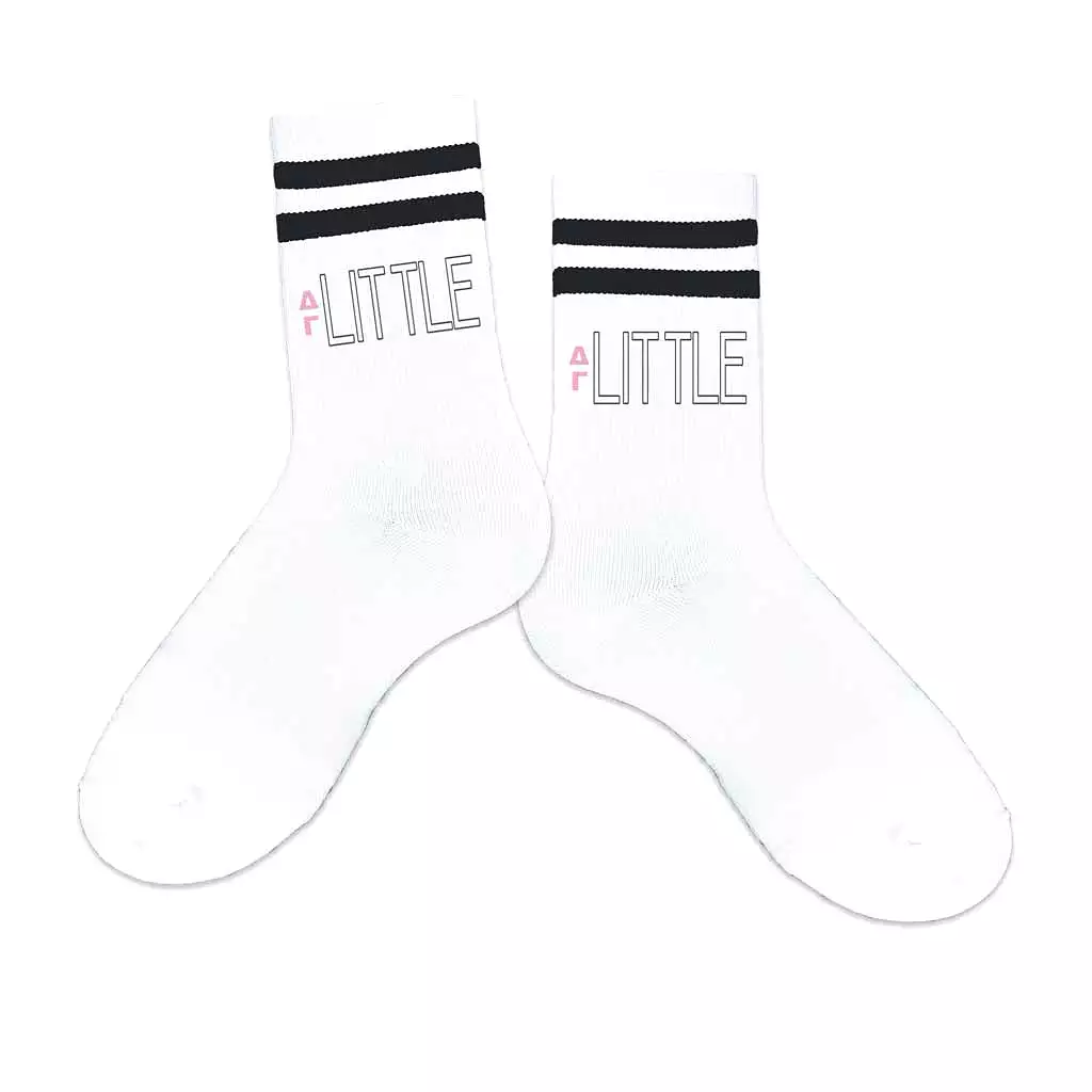 Delta Gamma Sorority Socks for your Big and Little with Greek Letters on Striped Cotton Crew Socks